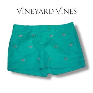 Vineyard Vines Embroidered Whale Logo Cotton Linen Blend Aqua Khakis NWOT Size 4